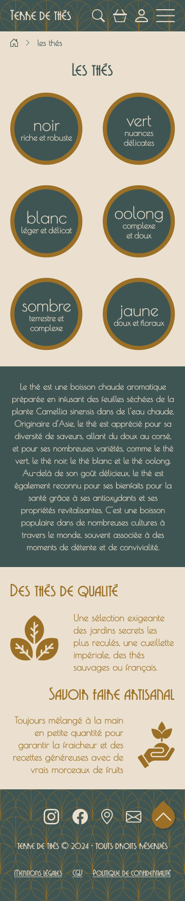 maquette site web page les thés version mobile