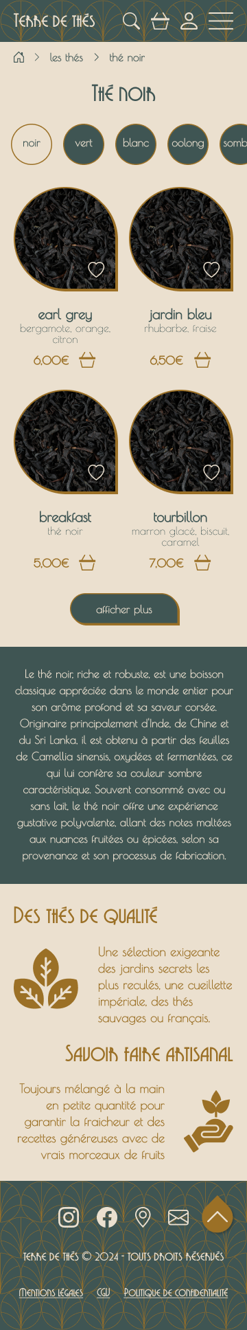 maquette site web page thé noir version mobile